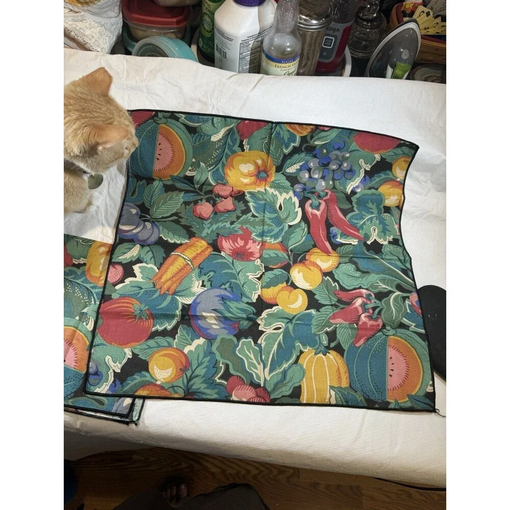 Vintage Fabric Napkins in Bold Tropical Print Set Of 3 No Tags Fruit/Vegetables